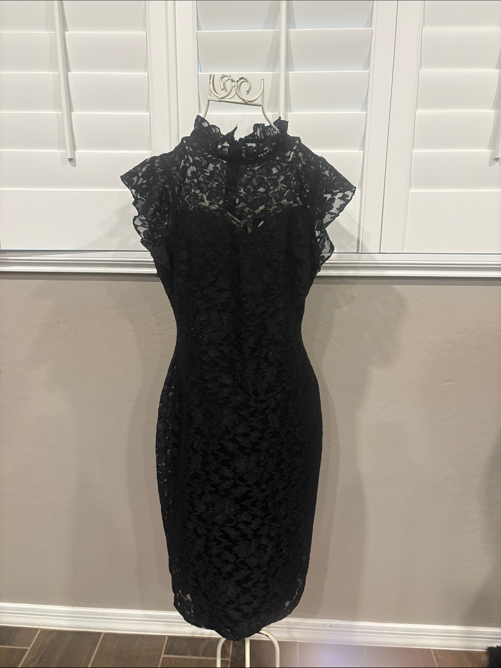 Enfocus Studio Black Lace Midi Dress with High Neck